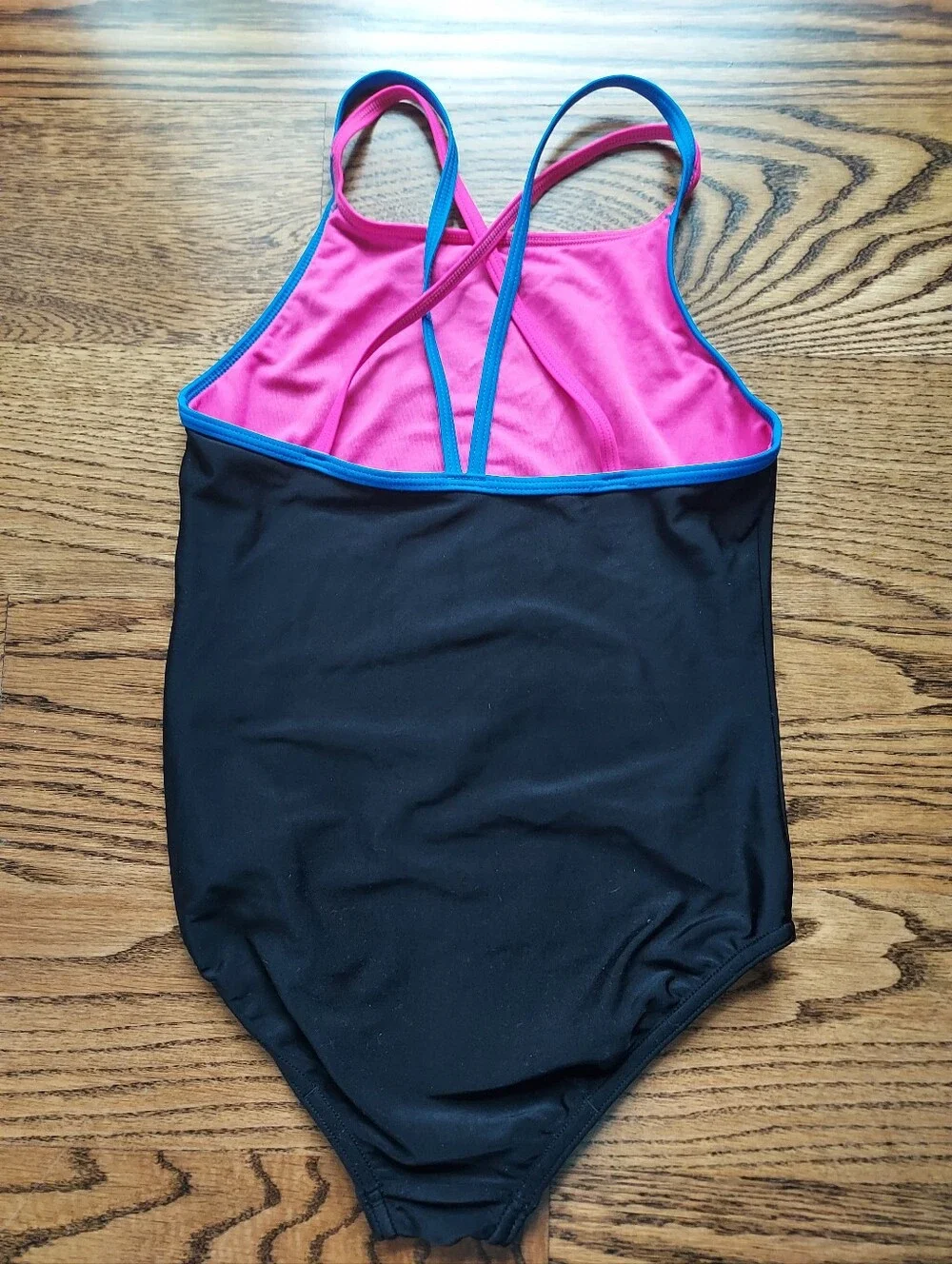 Speedo Black One-Piece Swimsuit with Pink & Blue Trim 12